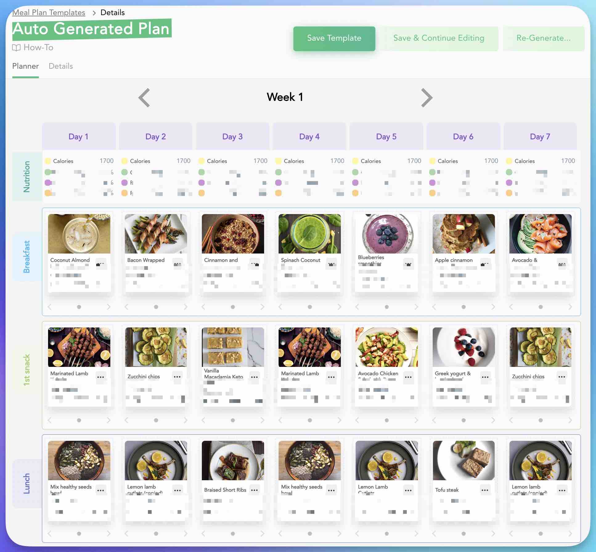 generate meal plan based on nutrition